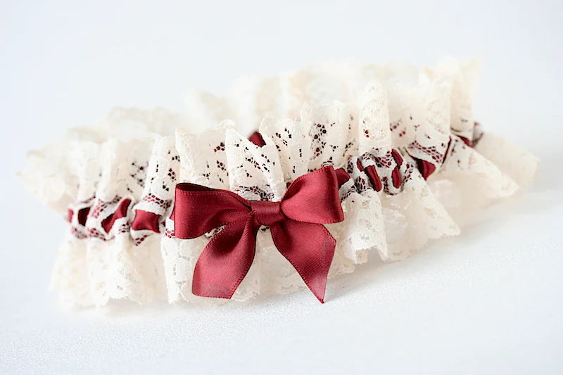 Garter with Viva Magenta Satin & Bow and Ivory Lace - a handmade wedding heirloom by The Garter Girl