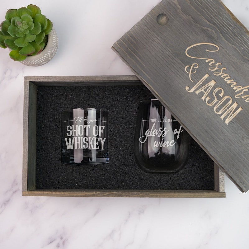 Wine and Whiskey Engraved Set