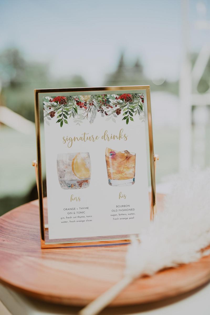 Winter Wedding Signature Drink Menu Sign