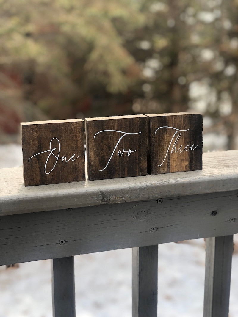 Wood Calligraphy Table Numbers