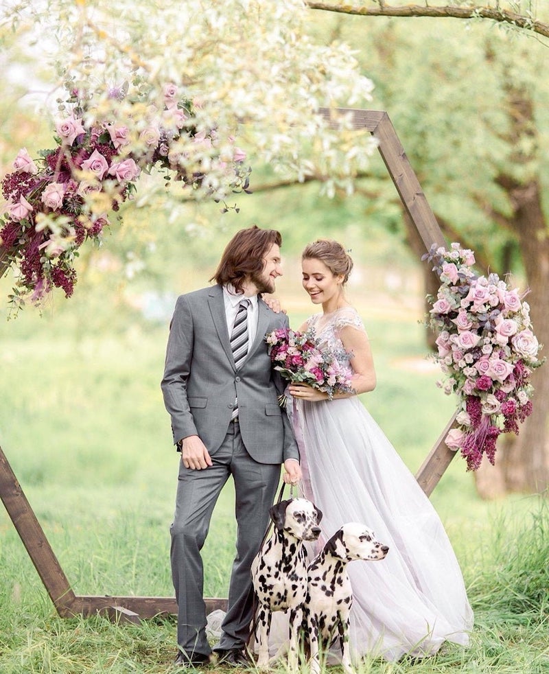 Wood Hexagon Backdrop for Elopement Wedding Ceremony