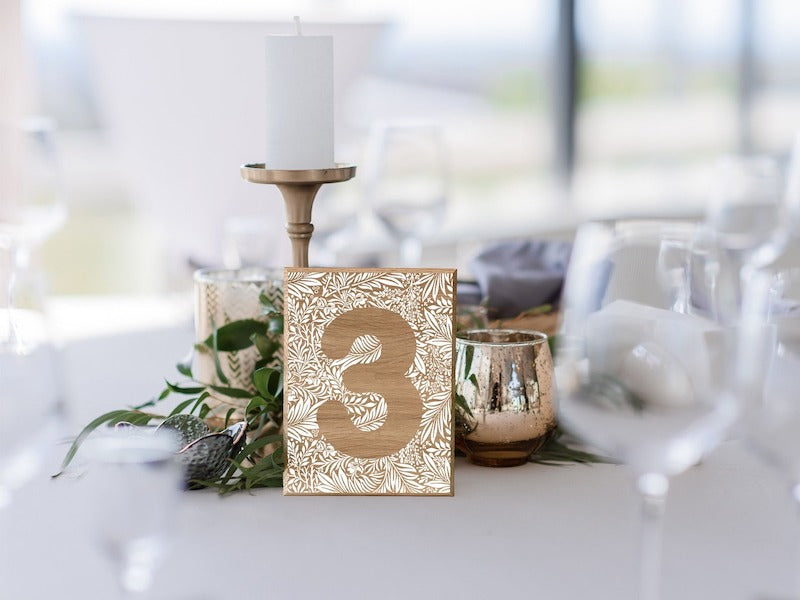Wooden Floral Design Table Numbers