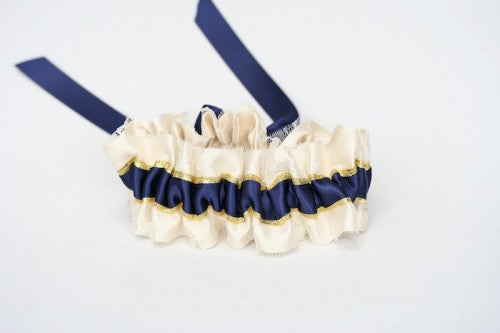 Custom Ivory Navy and Gold Bridal Garter Set