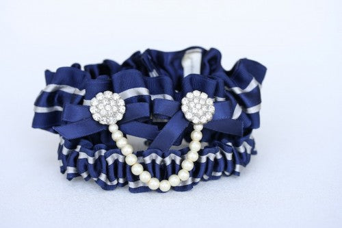 Custom Navy and Pearl Bridal Garter