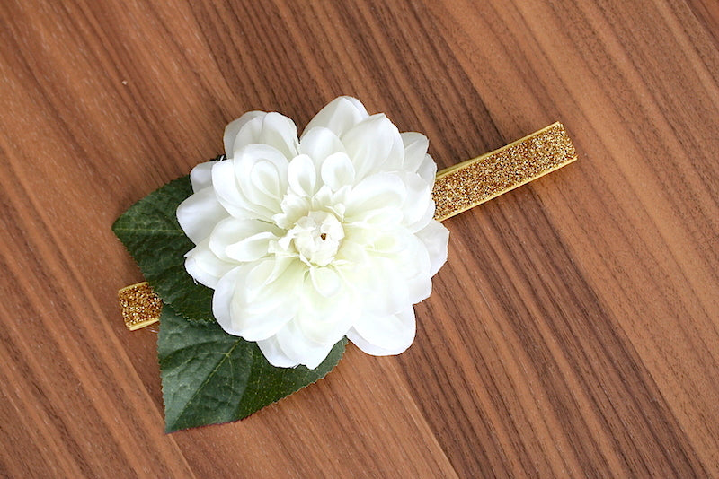 flower wedding garter with gold glitter band
