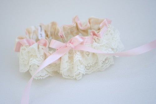 Ivory Lace and Pink Bridal Garter