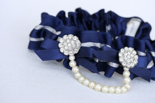 Navy and Pearl Bridal Garter (1)