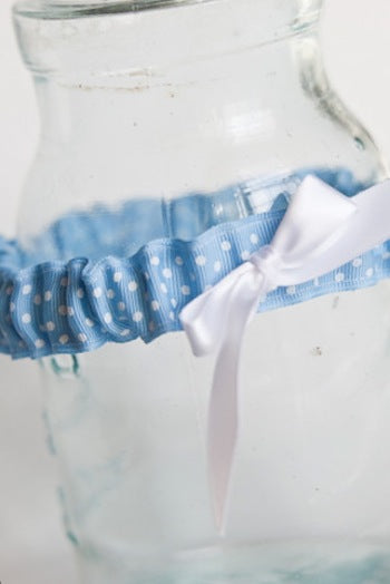 blue and white polka dot wedding garter