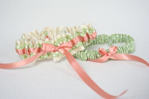 bridal-garter-set-ivory-coral-sage-polka-dot-The-Garter-Girl