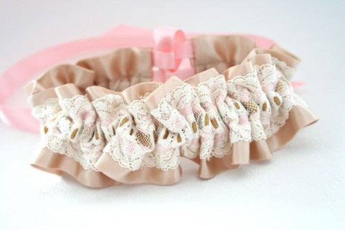 Champagne Ivory and Pink Wedding Garter