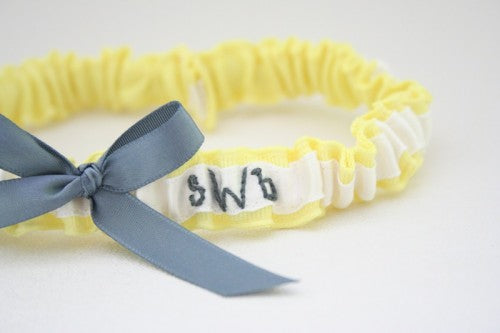 Chic Hand-Embroidered Yellow and Gray Wedding Garter