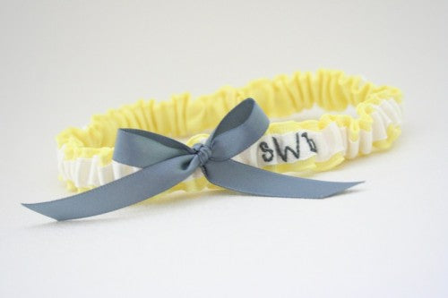 Gorgeous Yellow Wedding Garter with White and Gray Details