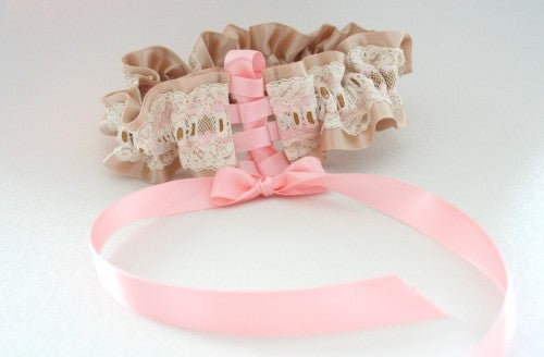 Stylish Champagne Satin and Lace Wedding Garter