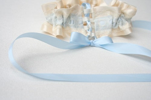 Couture Ivory and Blue Custom Wedding Garter