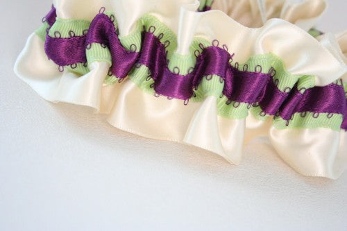 Ivory Green and Purple Wedding Garter