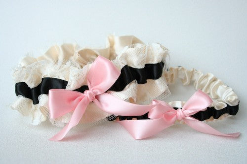 stylish-ivory-lace-black-and-pink-wedding-garter-The-Garter-Girl