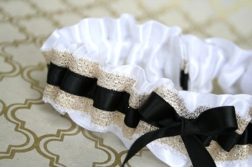 stylish-wedding-garter-white-gold-black-The-Garter-Girl