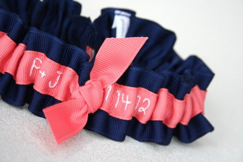 wedding-garter-navy-and-coral-The-Garter-Girl