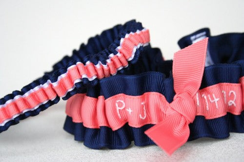 wedding-garter-set-navy-and-coral-The-Garter-Girl