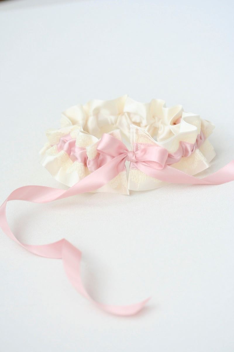 custom blush and lace wedding garter for bride