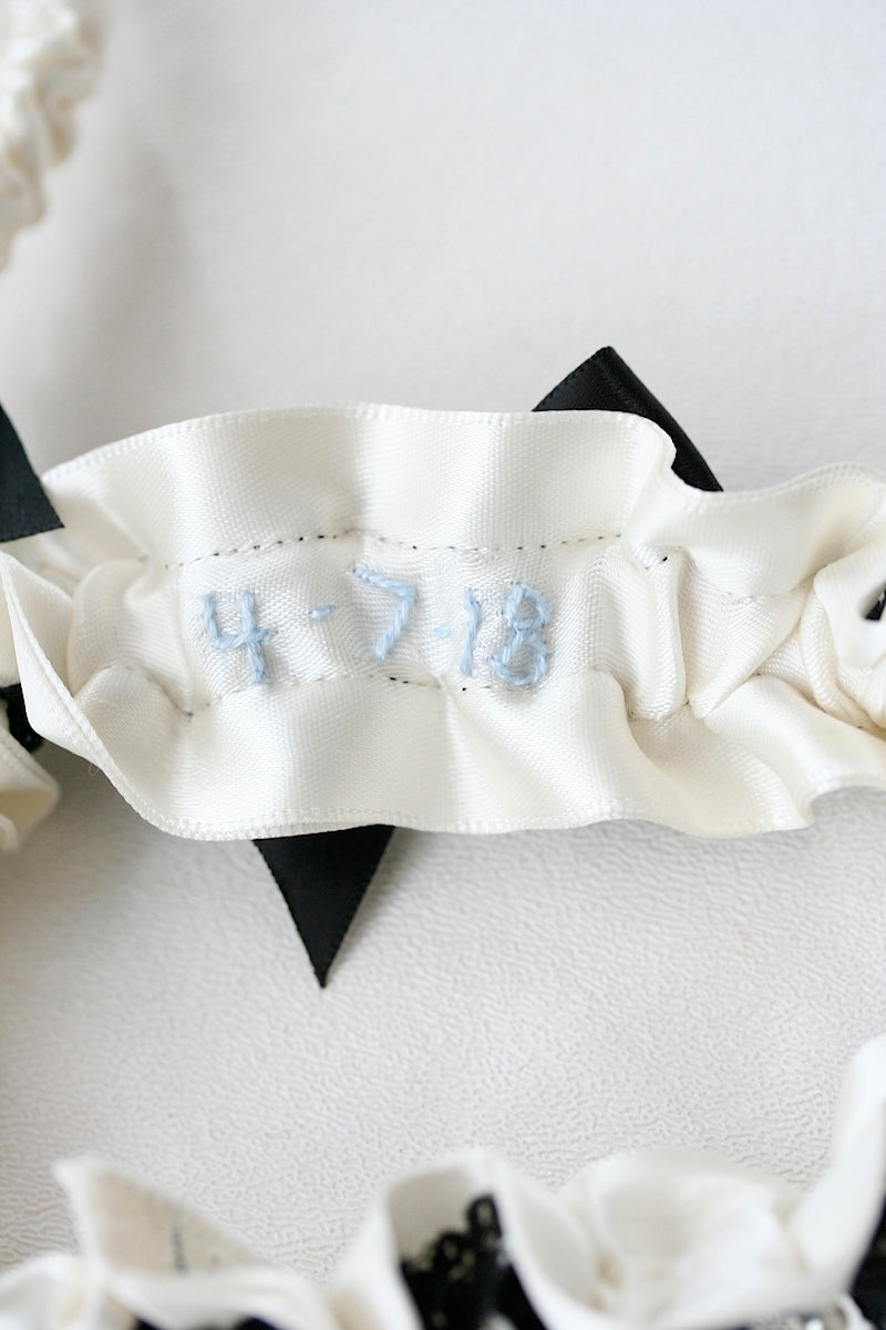 something blue wedding date on inside of garter