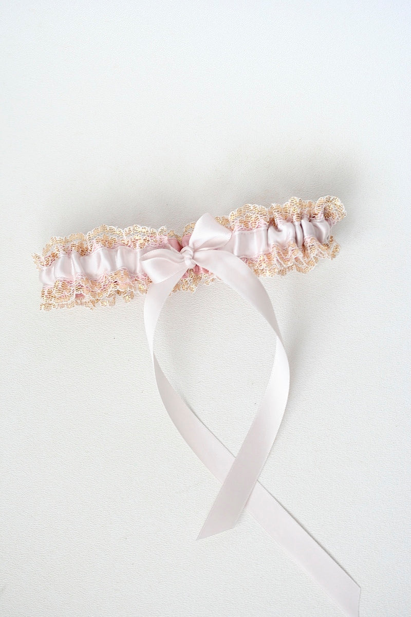 shades of blush and gold lace wedding garter