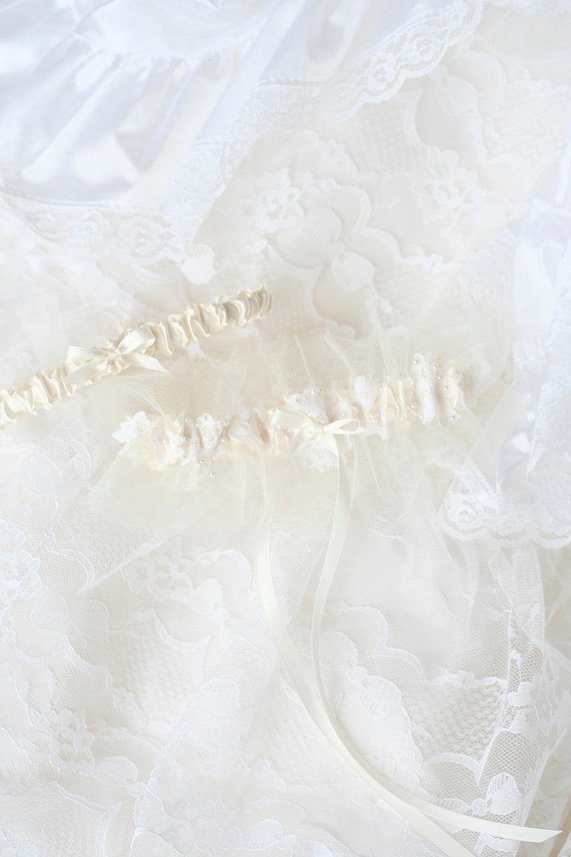 personalized wedding garter made from mothers wedding dress