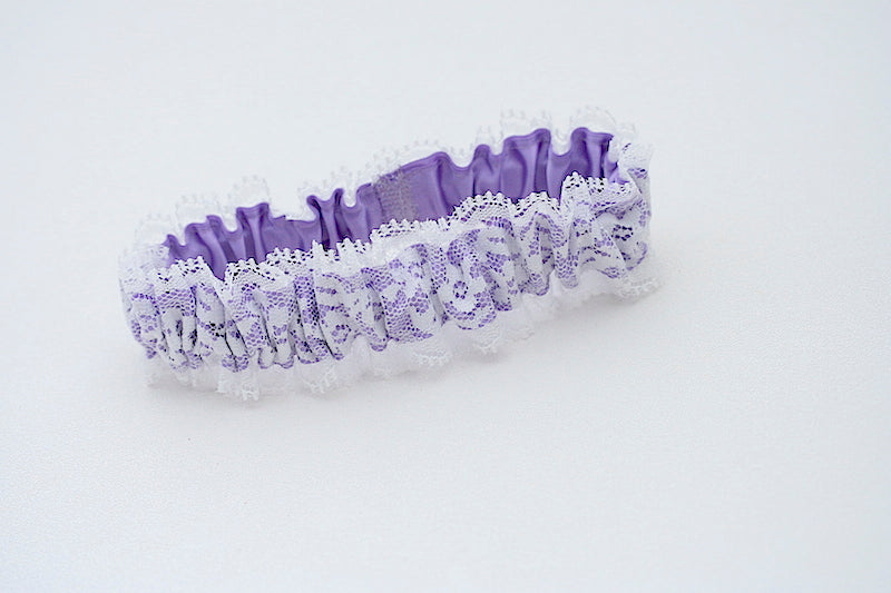 lilac satin and white lace wedding garter