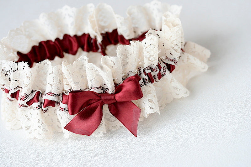 wine and lace custom wedding garter