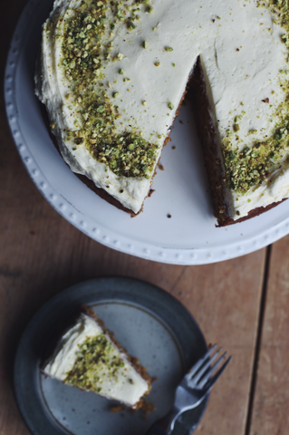 Top view of Carrot Cake with White Chocolate Buttercream