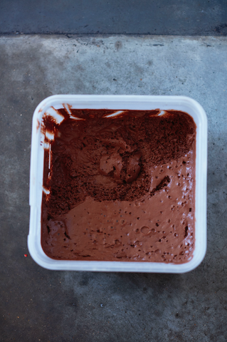 Chocolate mousse in a tub