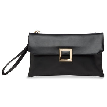 Clutch nera con tracolla in metallo Lora Ferres, Black Friday All, SKU b514000055, Immagine 0