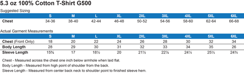 Horror Movie shirt size chart