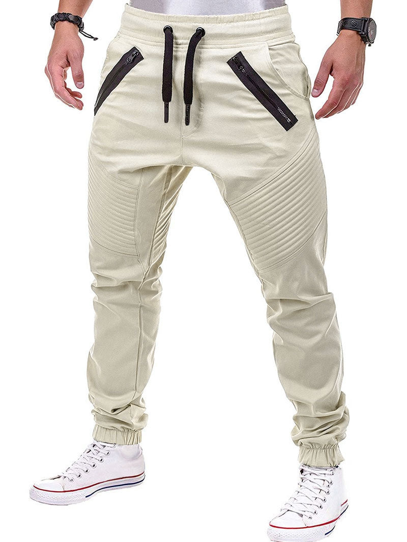 stitch zipper embellished casual jogger pants