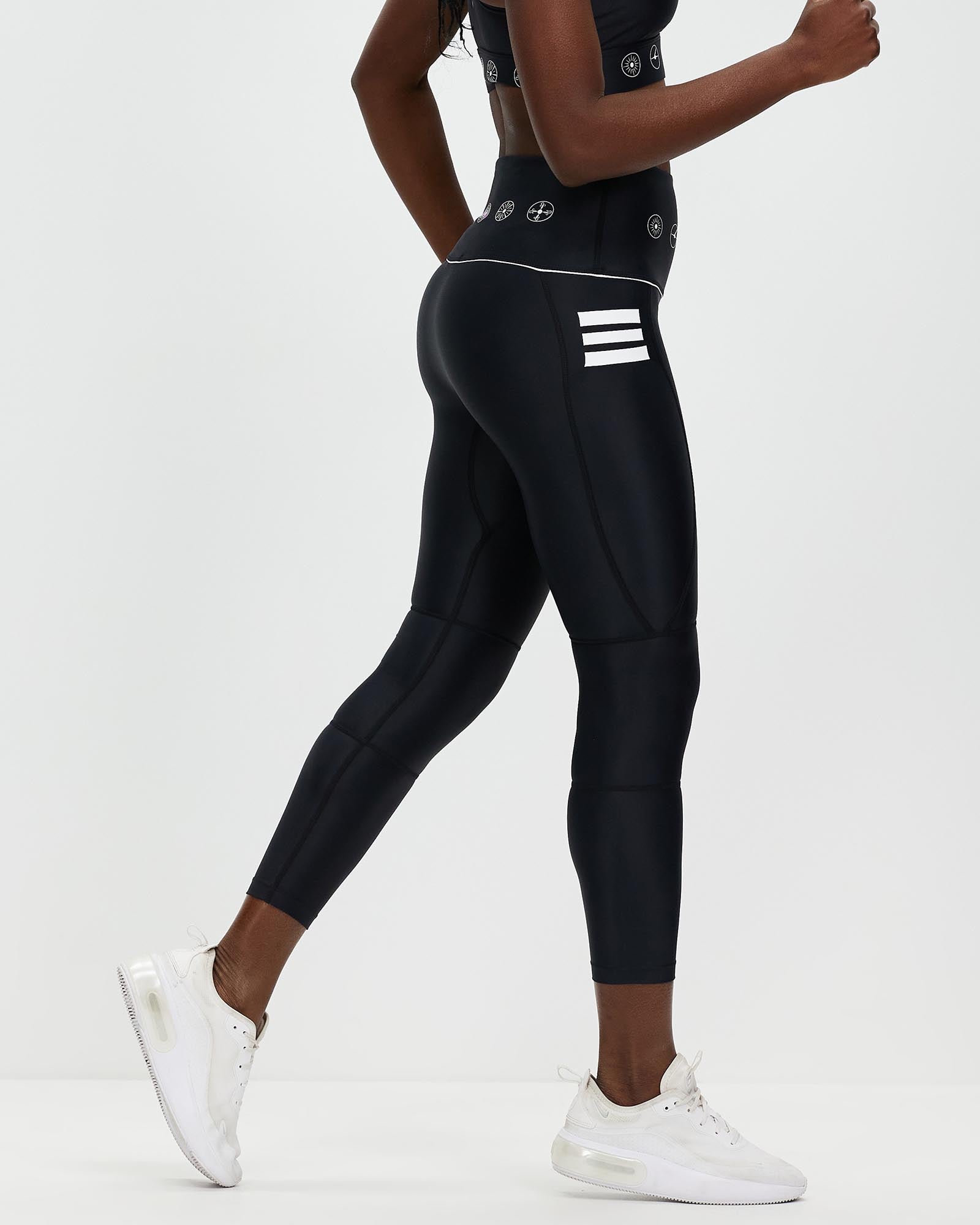 nike black leggings with white stripes