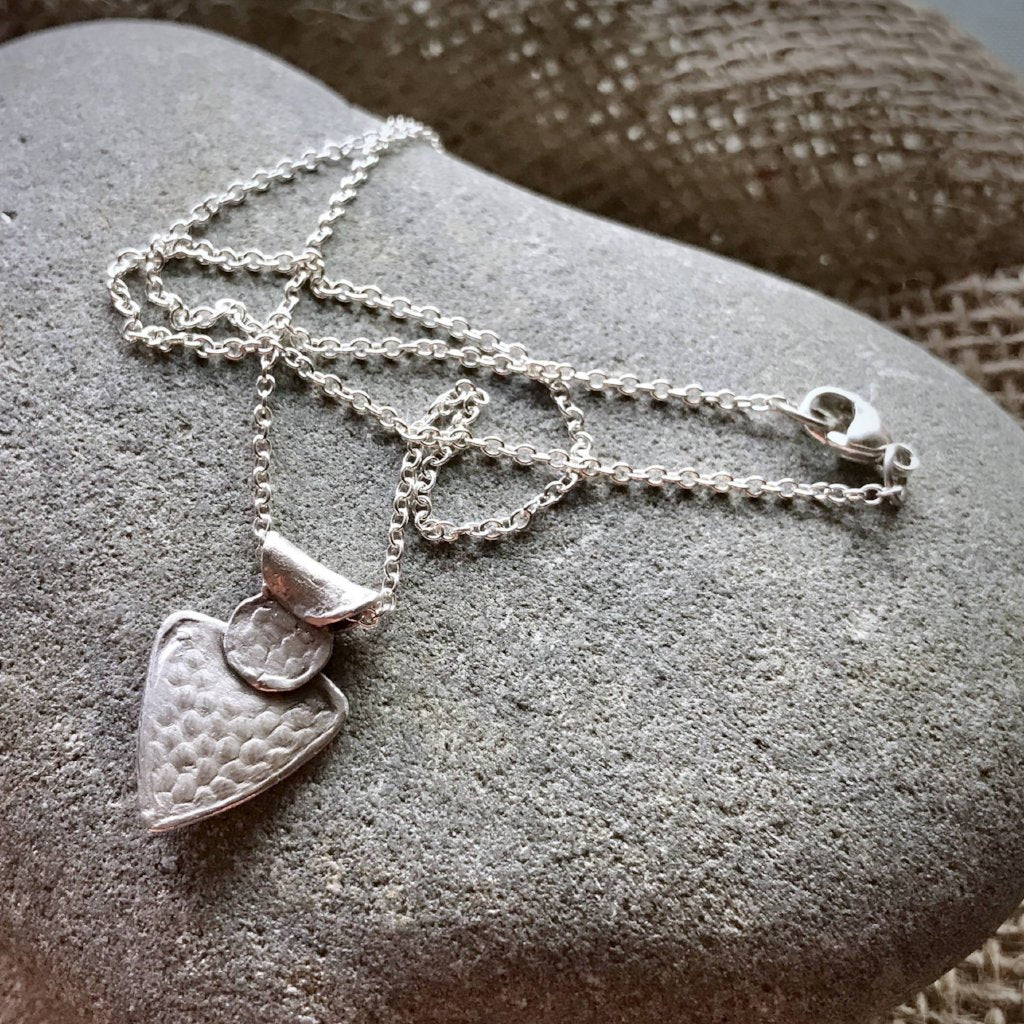 Fine Silver Heart Necklace With Bumpy Texture on 18-Inch Sterling Chain ...