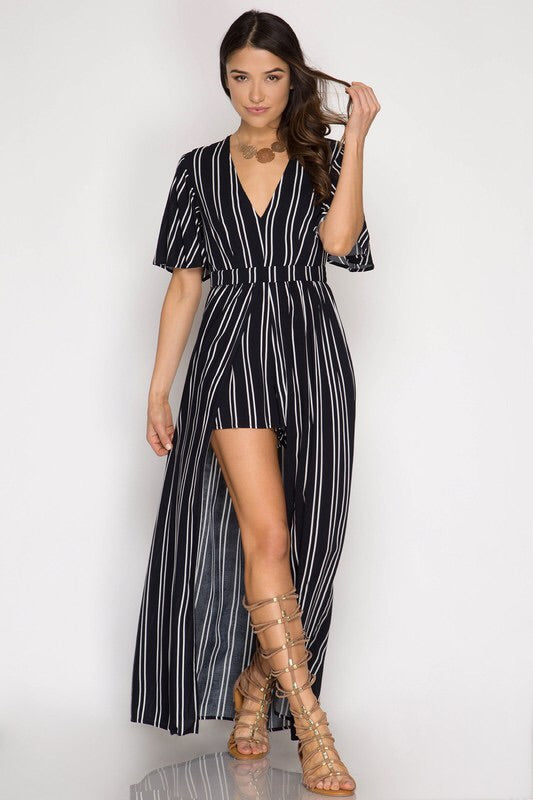 striped maxi romper