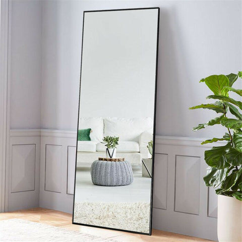 Thin black frame leaner mirror