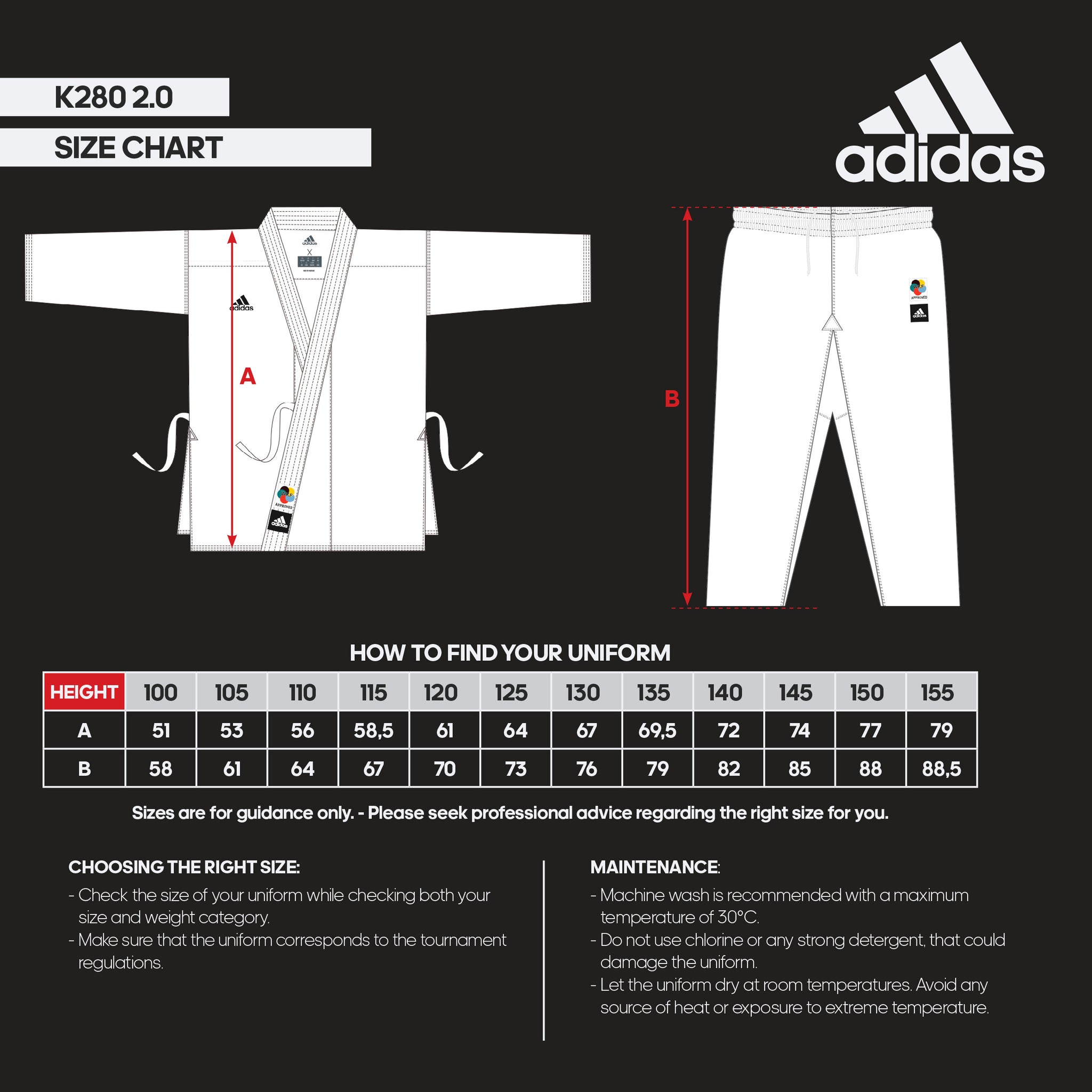 adidas karate gi size chart