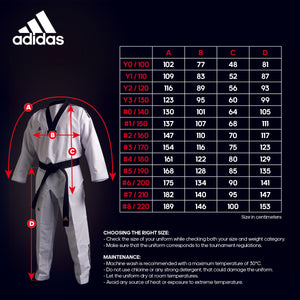 adidas taekwondo size chart