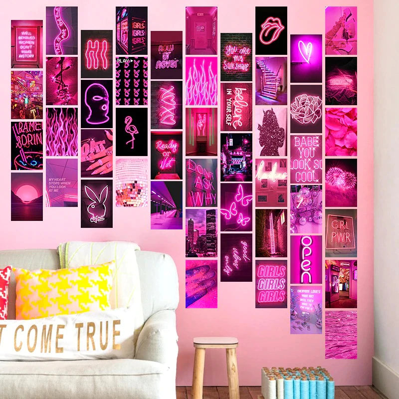 Pink Neon Wall Collage Kit Aesthetic Decor Tapestry Girls 2761