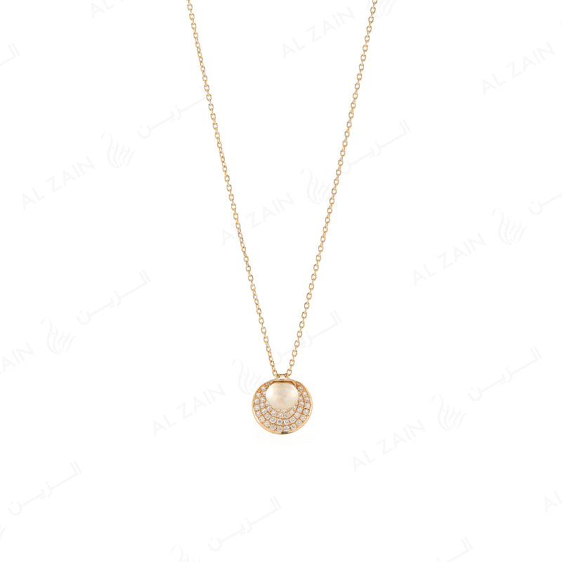 Natural Pearl Necklace in Yellow Gold with Diamonds