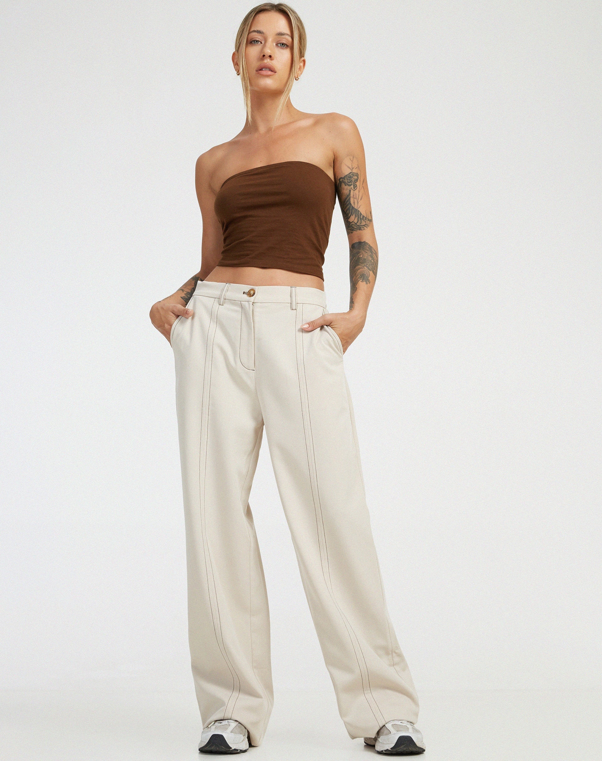 ZARA WOMAN ECRU Beige PLAID PANTS TROUSERS WITH TIE BELT M #7374D DEFECT!!!  £21.11 - PicClick UK