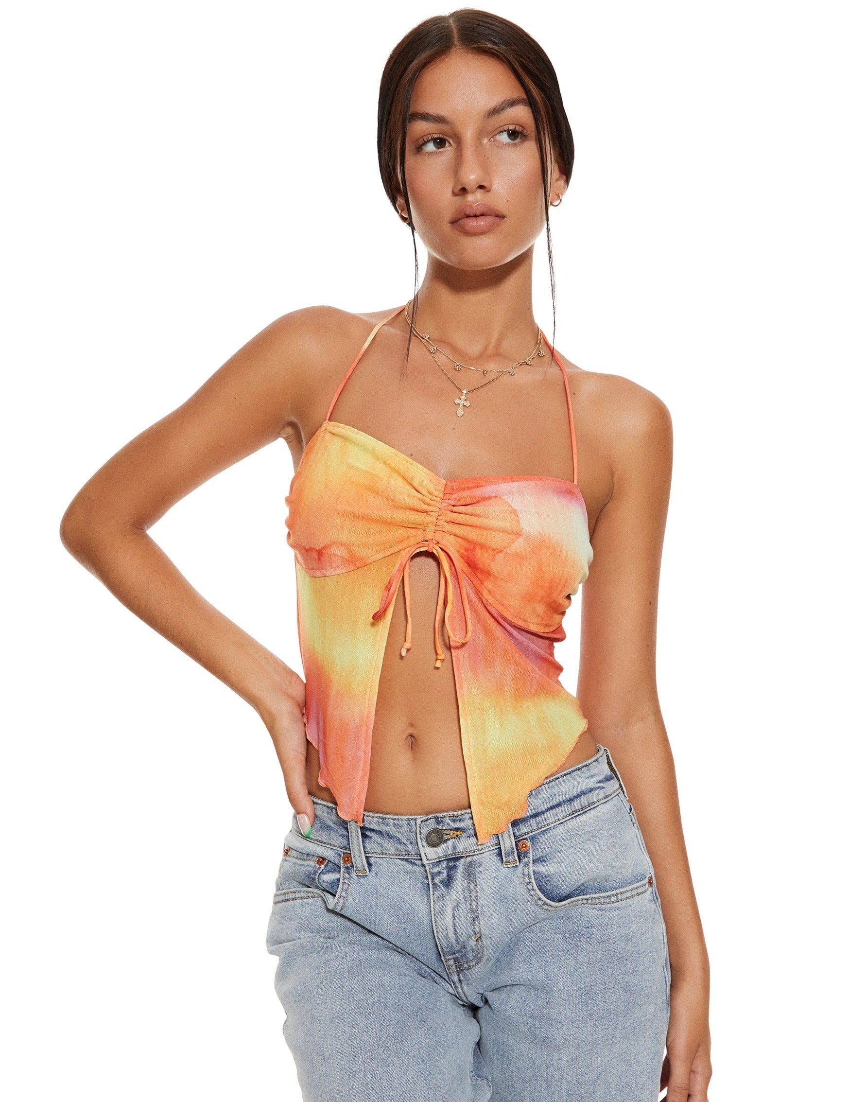 Nolda Crop Top in Satin Tangerine