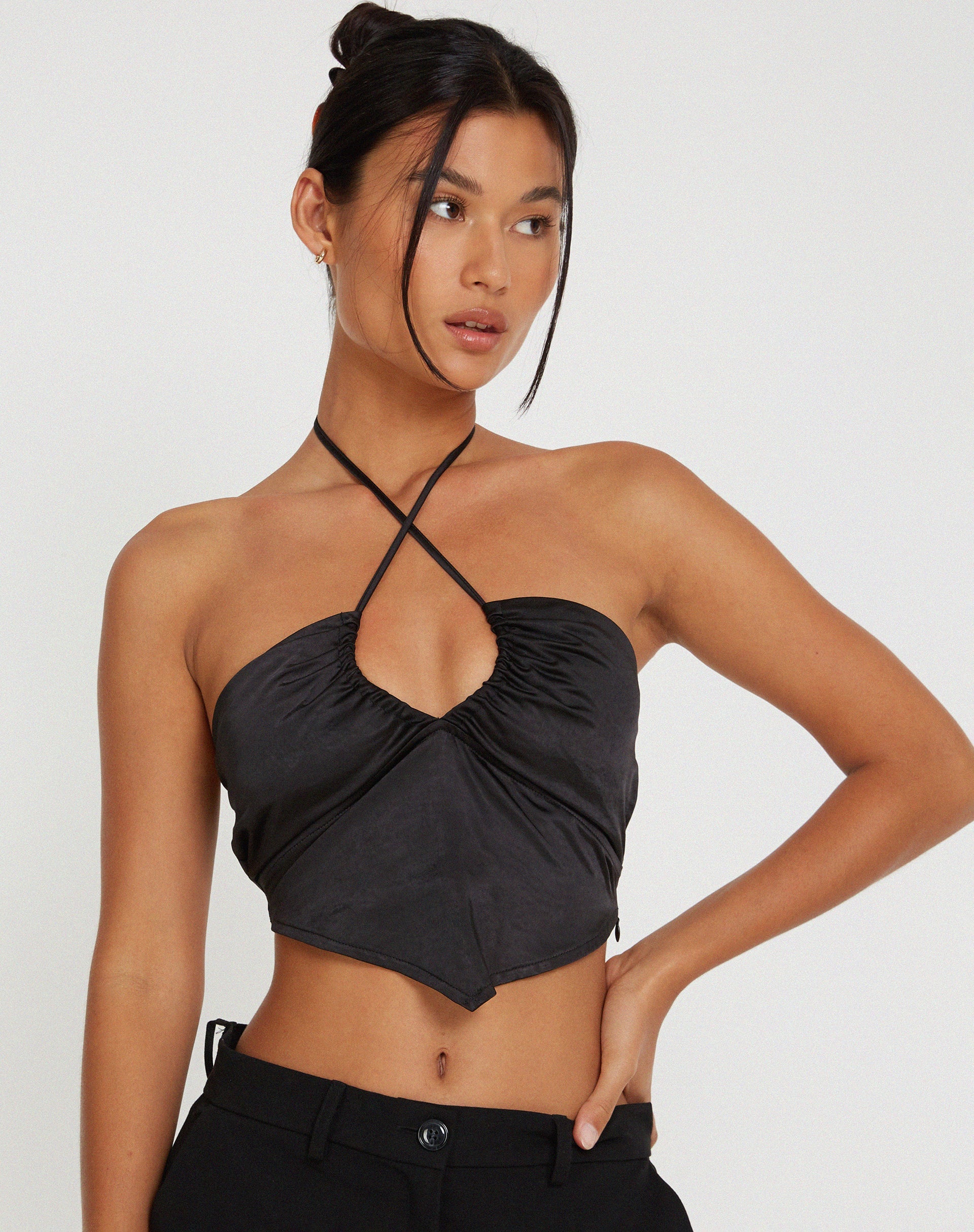 Ozka Crop Top in Satin Blue