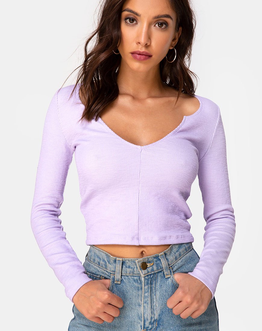 V-Neck Long Sleeve Lilac Top | Guanelle – motelrocks-com-aus