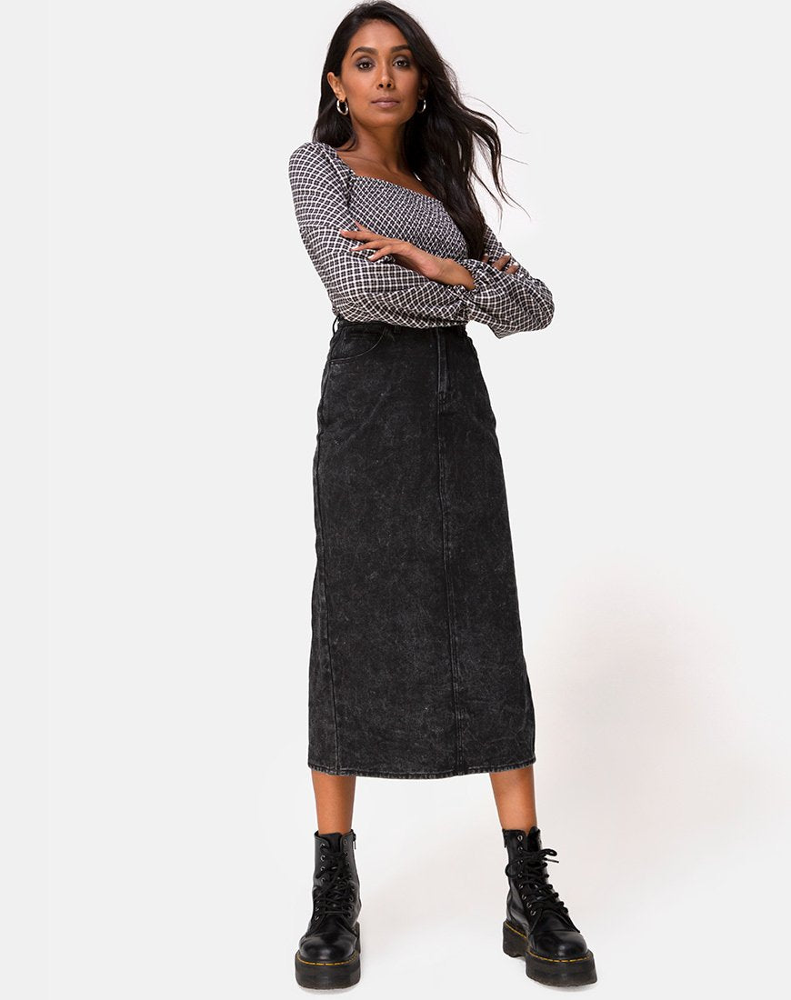 Black Midi Highwaist Denim Skirt | Lyra – motelrocks-com-aus