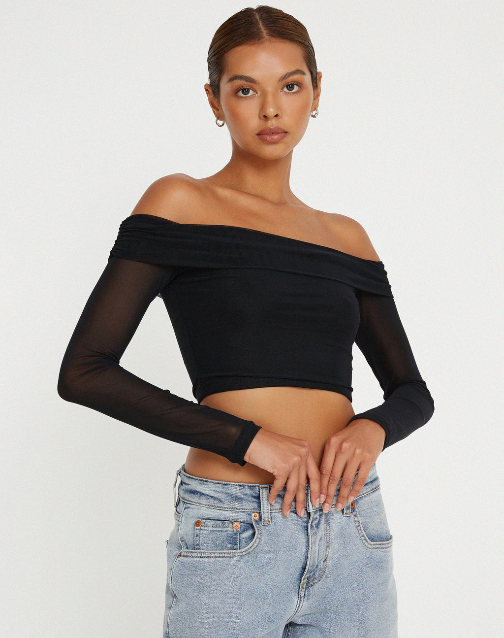 Narita Long Sleeve Crop Top in Mesh Blur Orbs