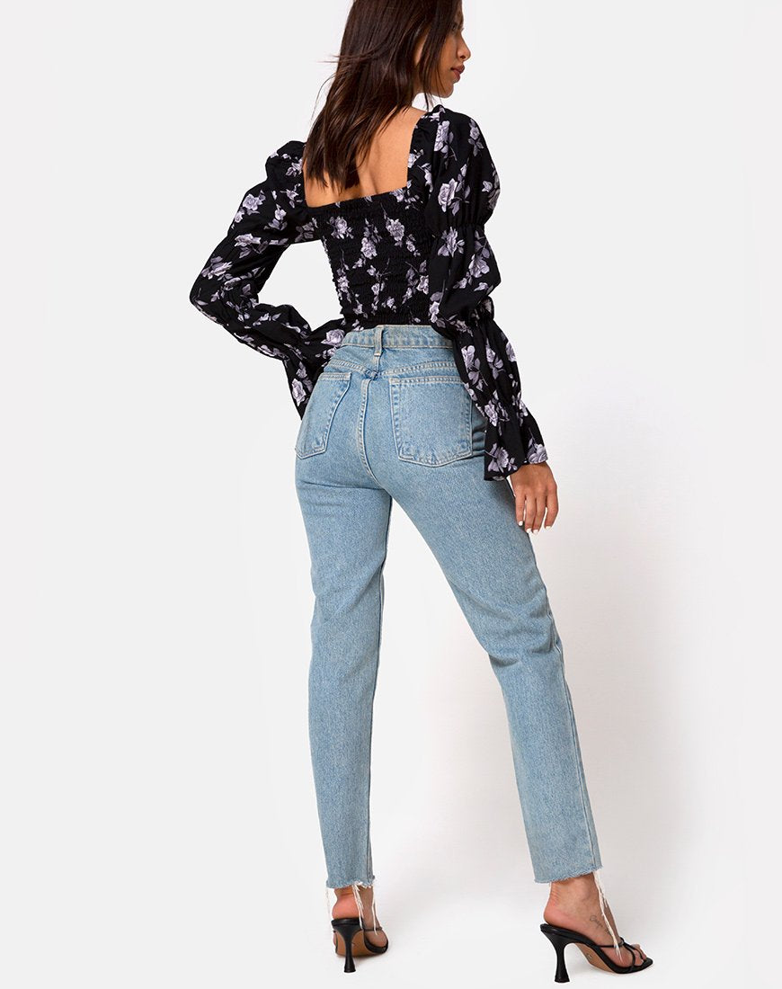 Floral Black Long Sleeved Crop Top | Velina – motelrocks-com-aus