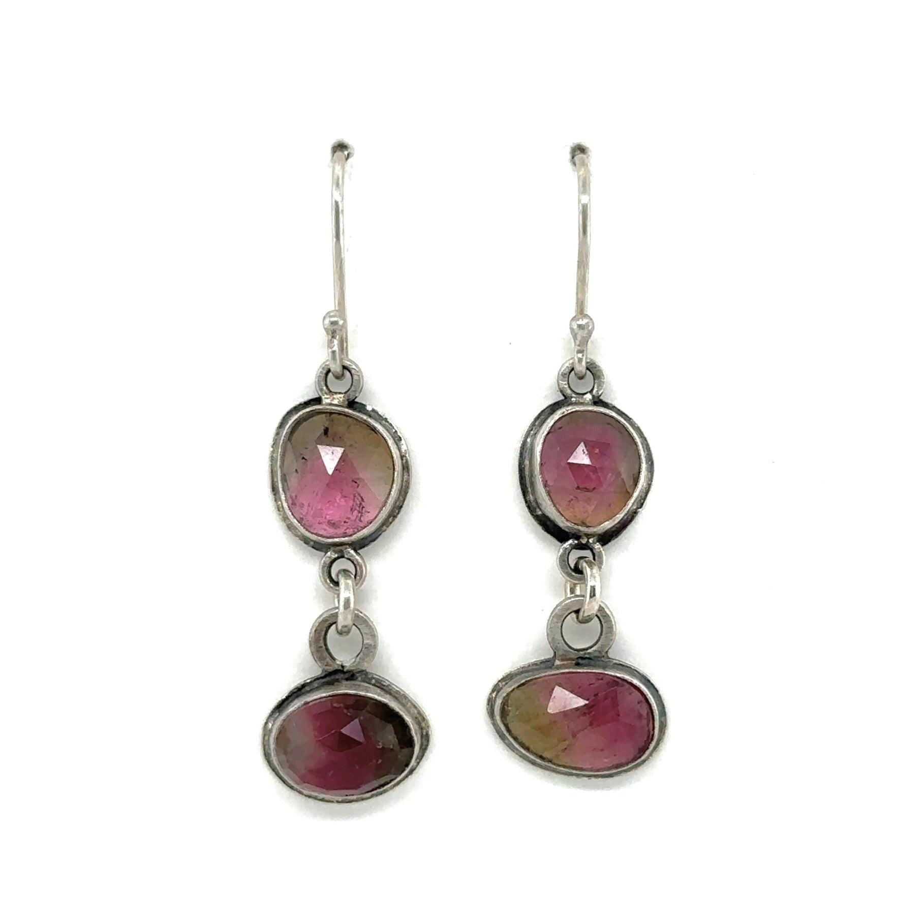 Earrings - Rosy Tourmaline Drops with Watermelon Tourmaline Drops